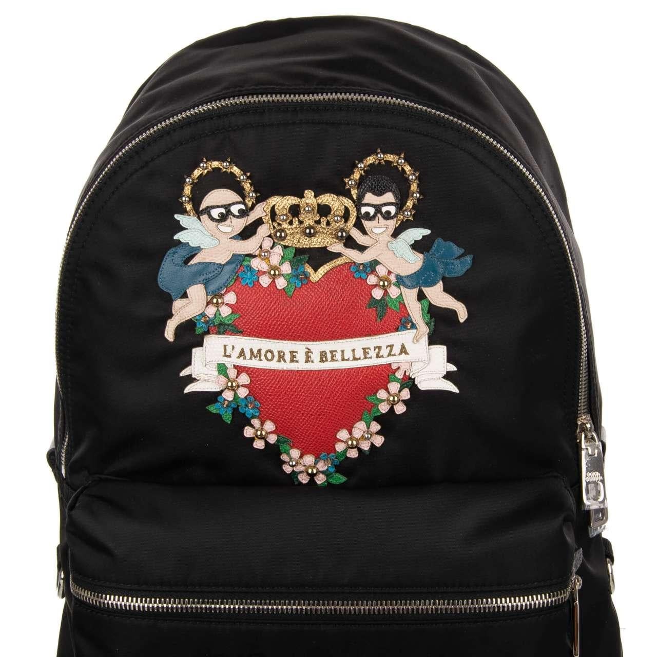 D&G Heart, Angels and Crown Embellished Backpack L'Amore e Bellezza Black-Copy For Sale 2