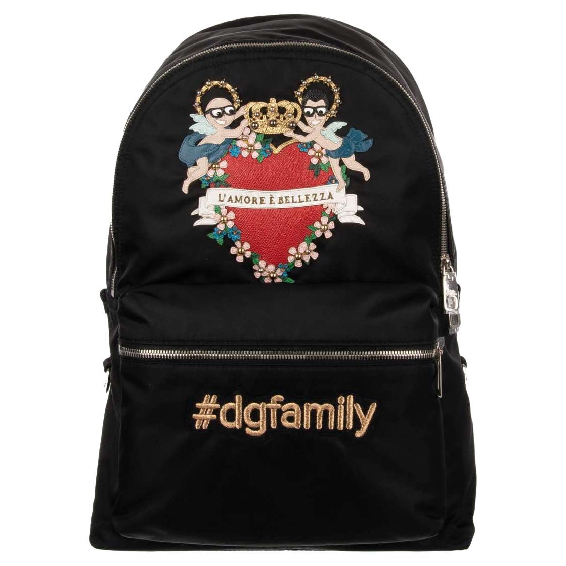 D&G Heart, Angels and Crown Embellished Backpack L'Amore e Bellezza Black-Copy For Sale
