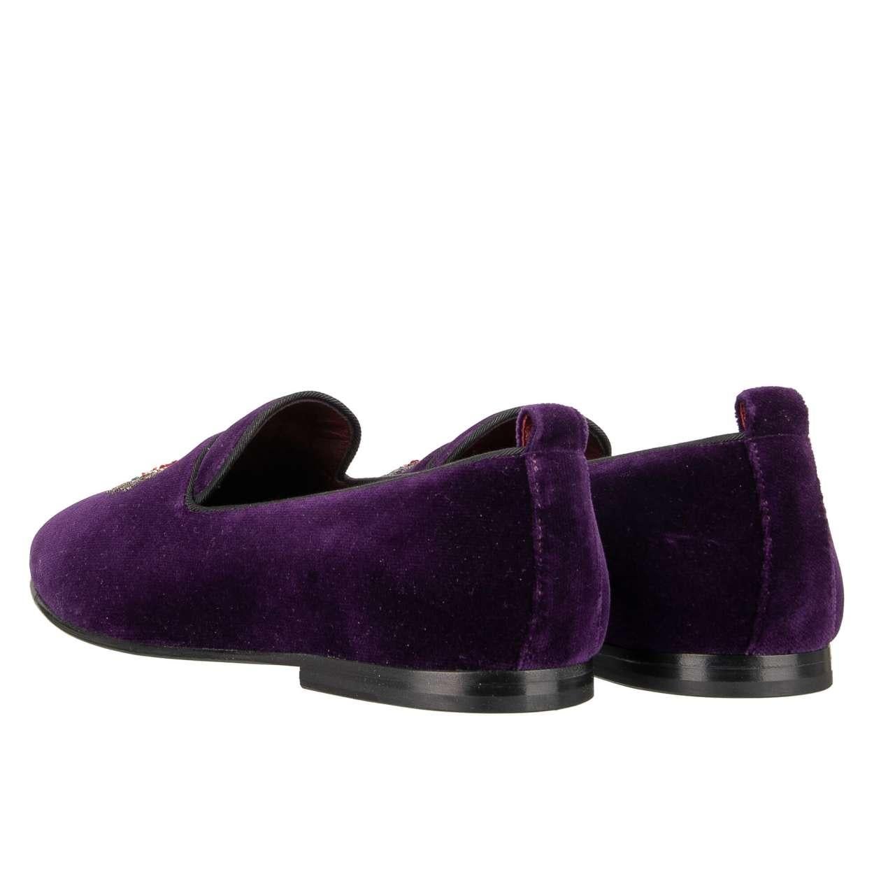 D&G - Heart Logo Embroidered Velvet Loafer YOUNG POPE Purple Red EUR 40 For Sale 2