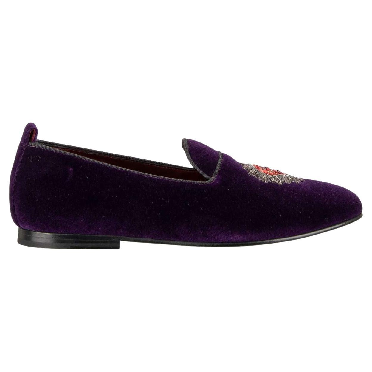 D&G - Heart Logo Embroidered Velvet Loafer YOUNG POPE Purple Red EUR 40 For Sale