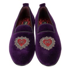 D&G - Heart Logo Embroidered Velvet Loafer YOUNG POPE Purple Red EUR 41