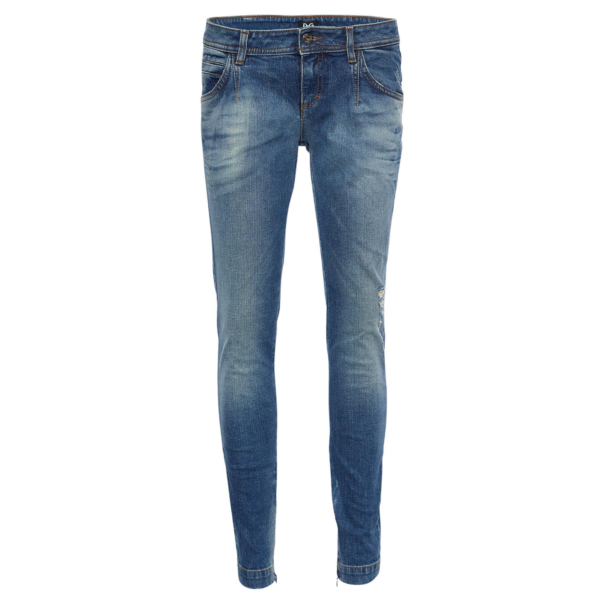 D&G Indigo Distressed Denim Pretty Skinny Jeans M For Sale