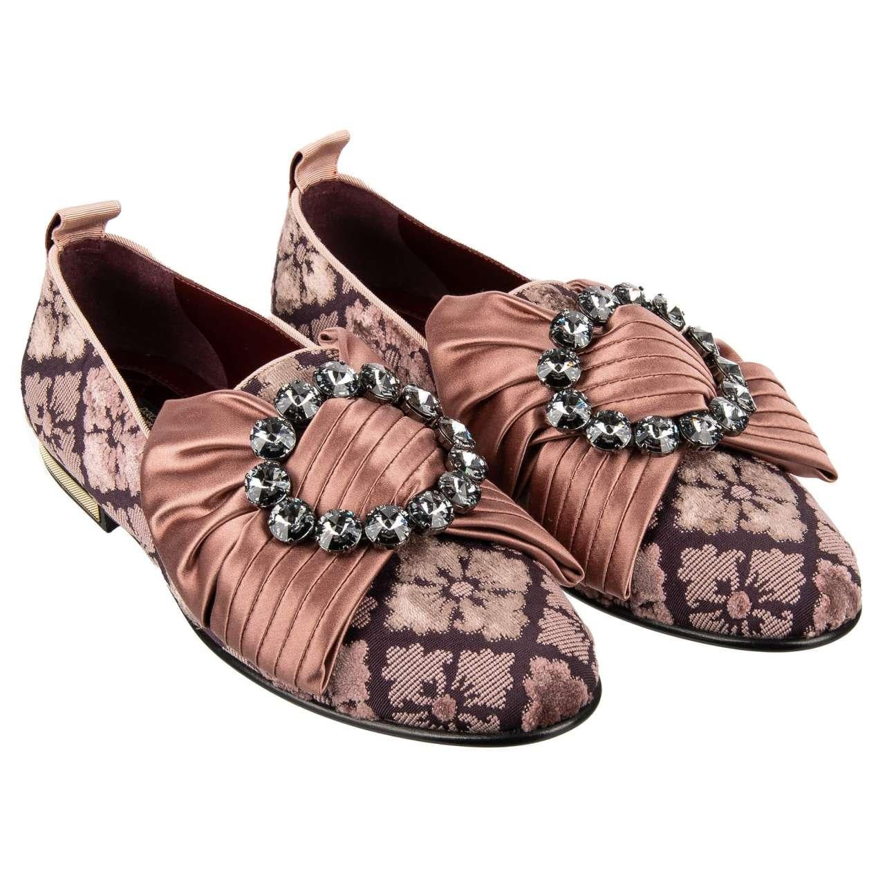 D&G Jacquard Loafer Ballet Flats Shoes YOUNG QUEEN w. Crystal Brooch Pink 39 9 For Sale 2