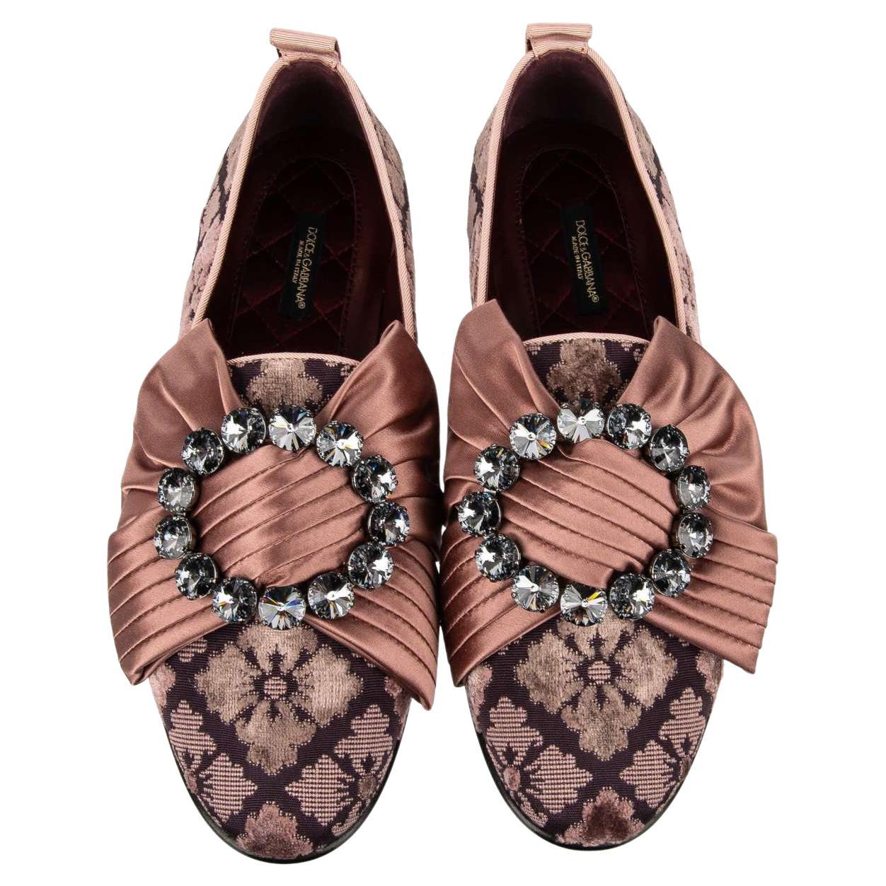 D&G Jacquard Loafer Ballet Flats Shoes YOUNG QUEEN w. Crystal Brooch Pink 39 9 For Sale