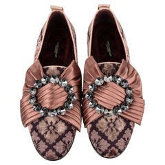 D&G Jacquard Loafer Ballet Flats Shoes YOUNG QUEEN w. Crystal Brooch Pink 39 9