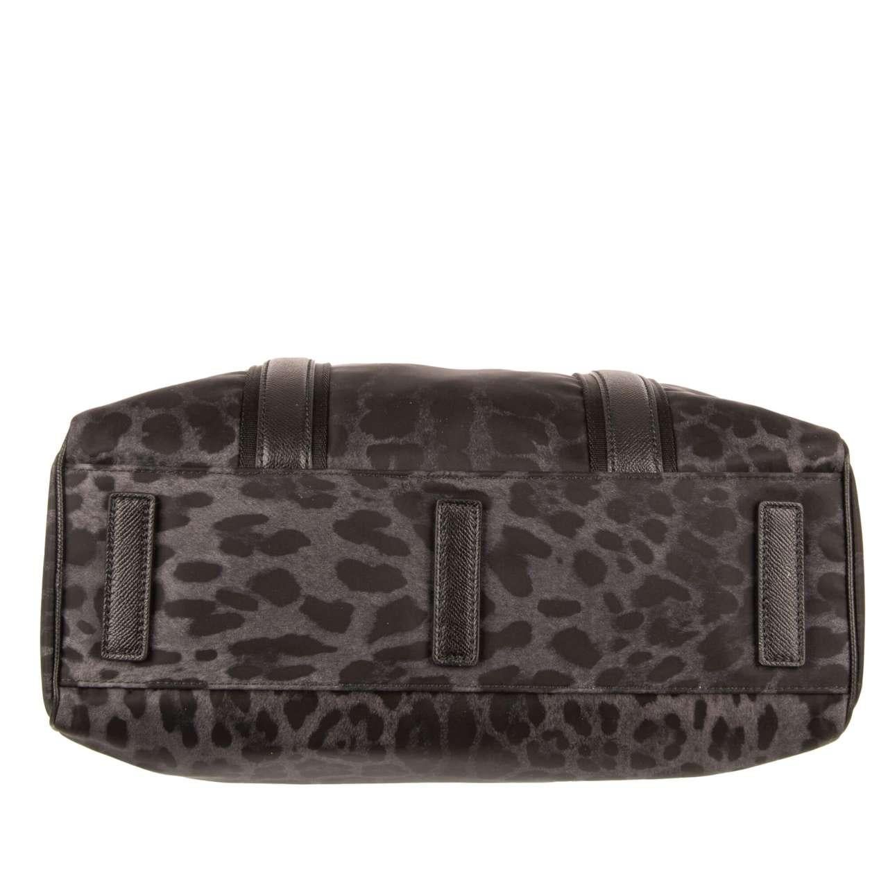 D&G Leopard Printed Nylon Briefcase Bag with Logo and Pockets Black Gray For Sale 1