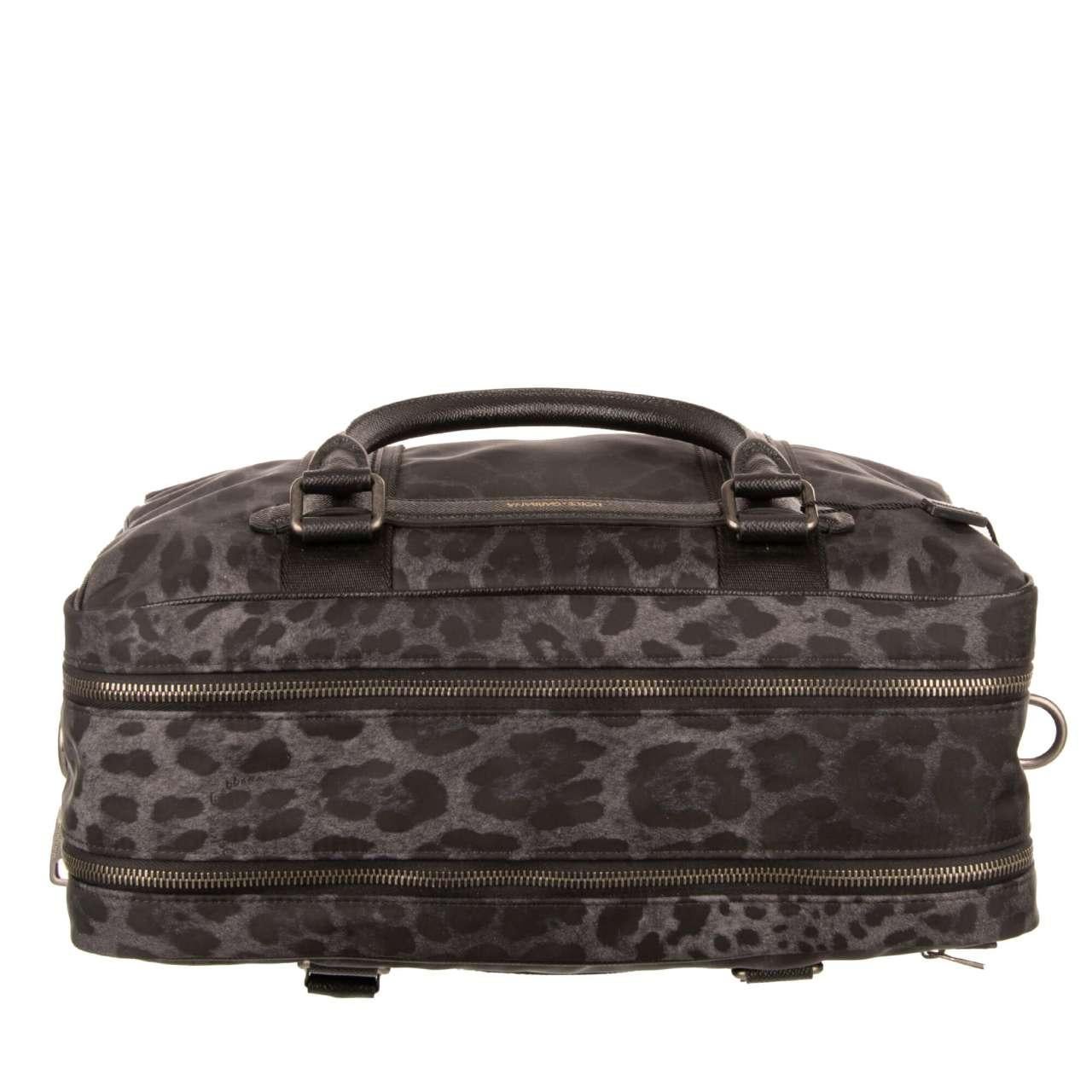 D&G Leopard Printed Nylon Briefcase Bag with Logo and Pockets Black Gray For Sale 2