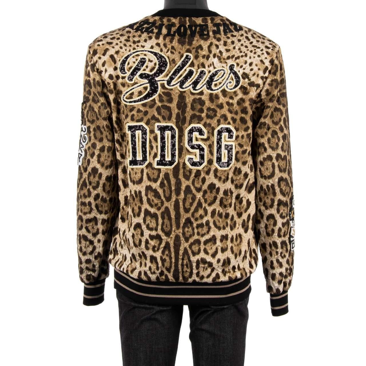 - Leopard printed, hand embroidered brocade sweater / sweatshirt with Jazz, Blues, Samba Music motive embroidery by DOLCE & GABBANA - RUNWAY - Dolce & Gabbana Fashion Show - New with Tags - Former RRP: EUR 3.950 - MADE IN ITALY - Regular cut -