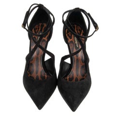 D&G Leopard Sole Suede Leather Straps Pumps Heels BELLUCCI Black 38.5