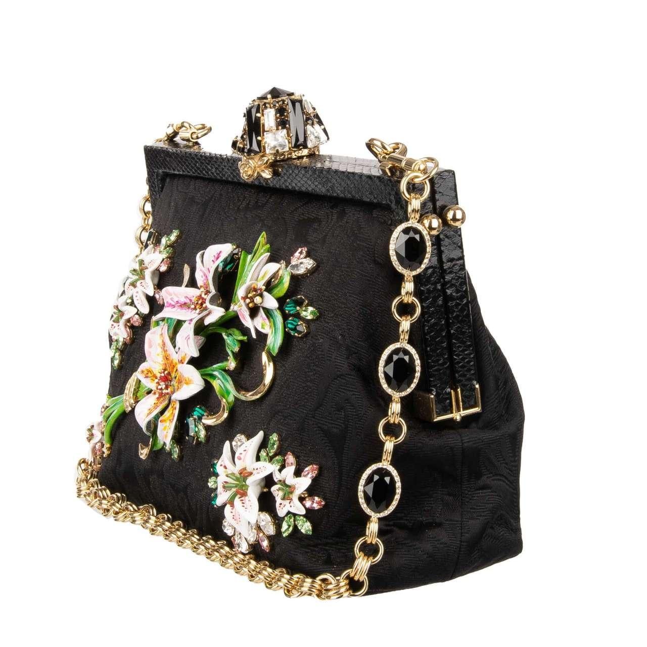 D&G - Lily Brocade Crystal Chain Snakeskin Evening Clutch Bag VANDA Black For Sale 1