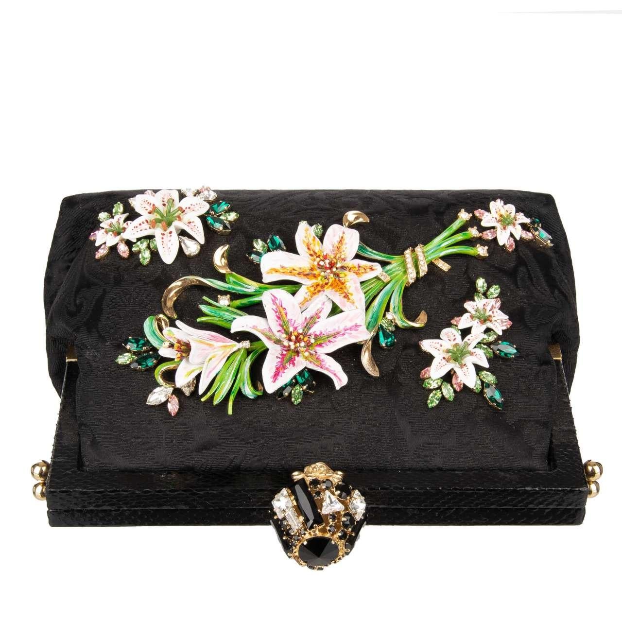 D&G - Lily Brocade Crystal Chain Snakeskin Evening Clutch Bag VANDA Black For Sale 2
