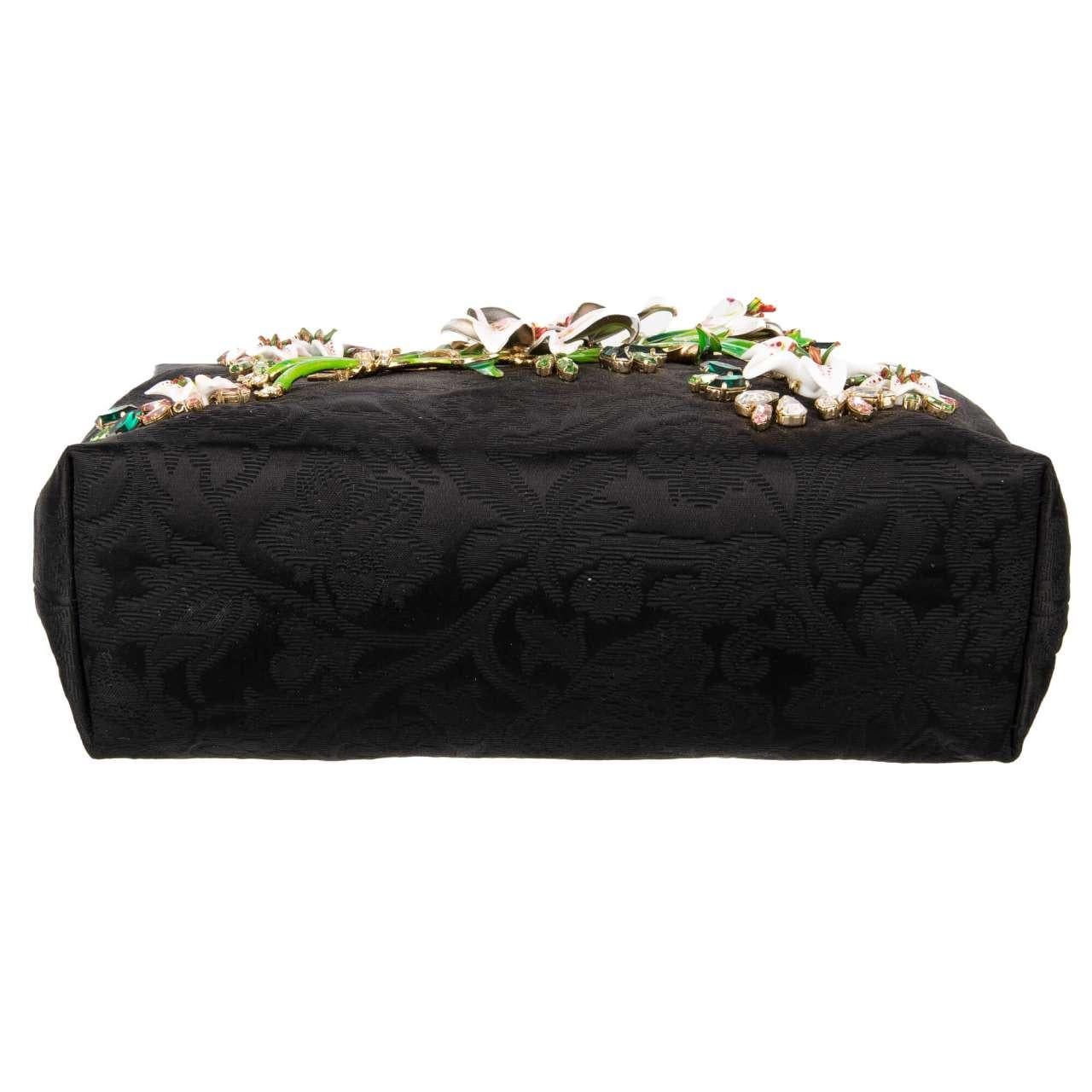 D&G - Lily Brocade Crystal Chain Snakeskin Evening Clutch Bag VANDA Black For Sale 5