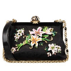 D&G - Lily Brocade Crystal Chain Snakeskin Evening Clutch Bag VANDA Black