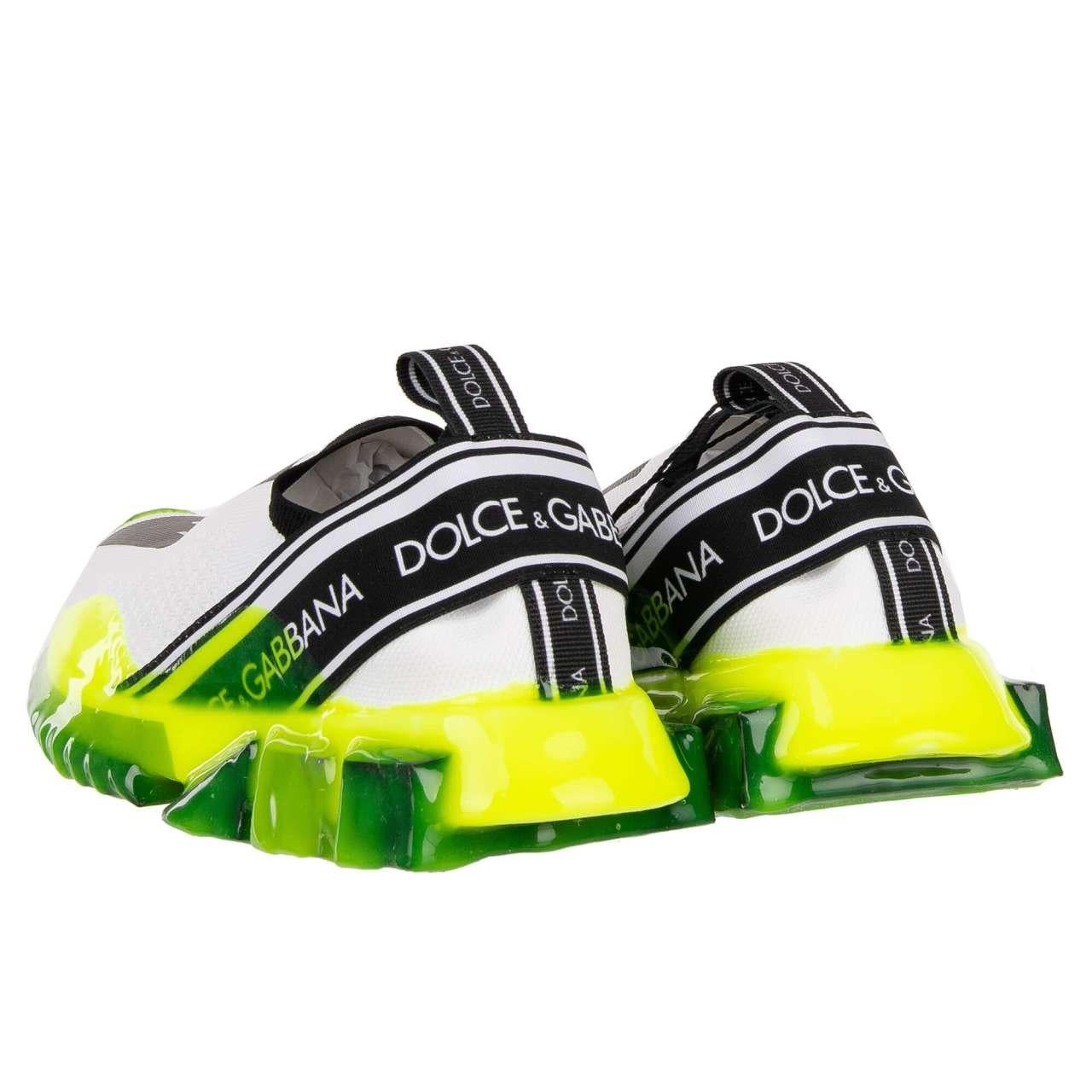 D&G Logo Slip-On Sneaker SORRENTO with Logo Stripes White Neon Yellow Black 35 For Sale 1