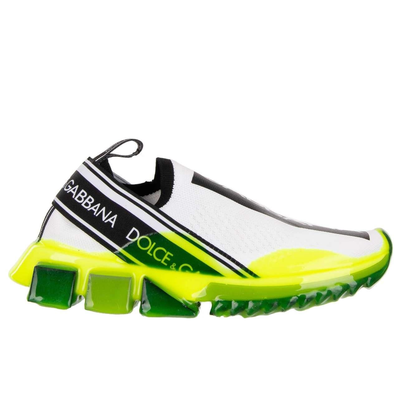 - Elastic Slip-On Sneaker SORRENTO with Dolce&Gabbana Logo stripes in white, neon yellow and black by DOLCE & GABBANA - New with Box - MADE IN ITALY - Former RRP: EUR 645 - Model: CK1595-AK235-8R154 - Material: 70% Polyester, 15% Viscose, 10% Nylon,