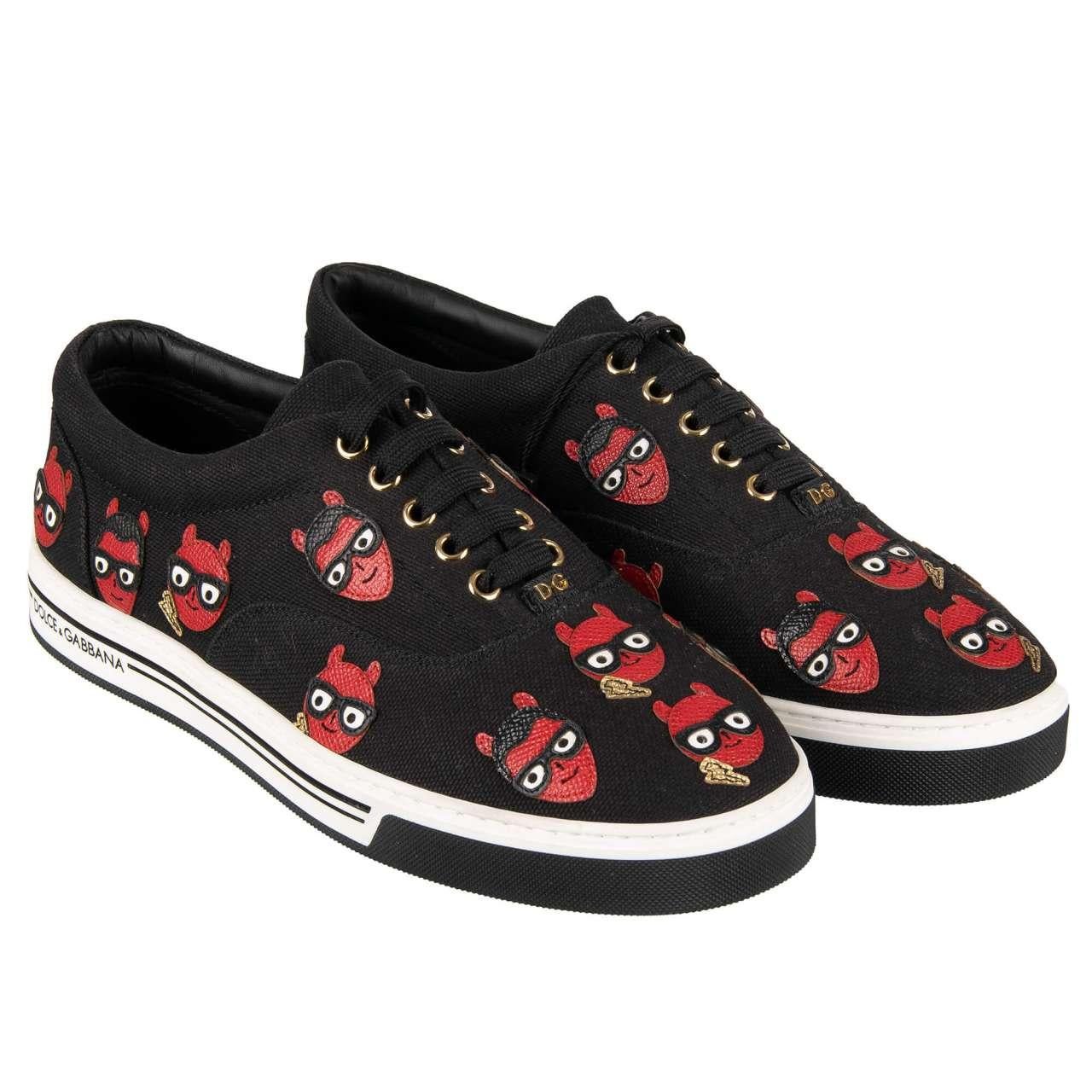 D&G Low-Top Canvas Sneaker ROMA with Leather Embroidery Black EUR 40.5 For Sale 1