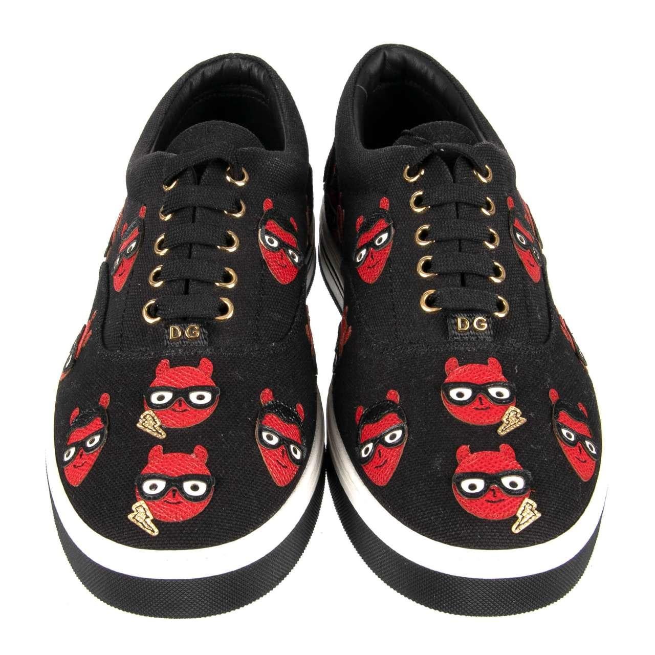 D&G Low-Top Canvas Sneaker ROMA with Leather Embroidery Black EUR 40.5 For Sale 2