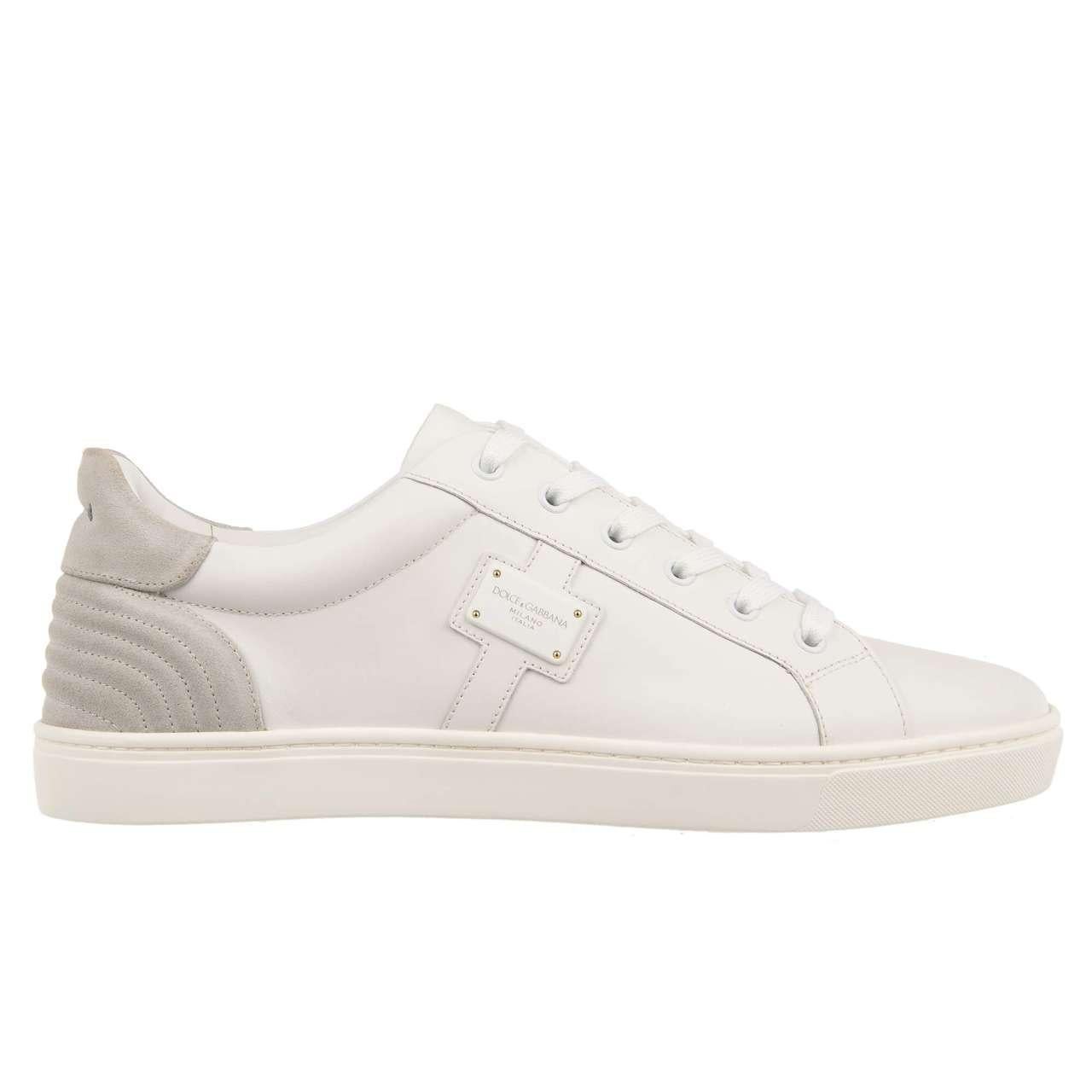 D&G Low-Top Sneaker LONDON with DG Logo Plate White Gray 41 UK 7 US 8 For Sale