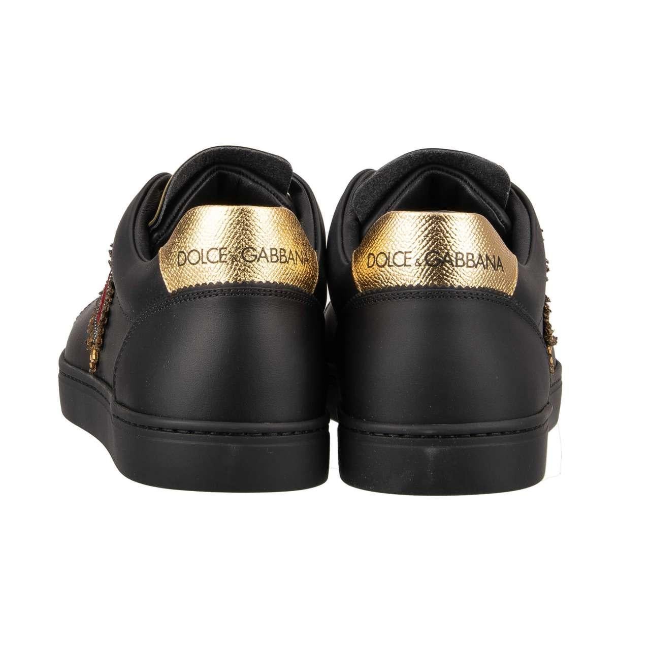 D&G - Low-Top Sneaker LONDON with Logo Heart Embroidery Black Gold EUR 40 For Sale 1