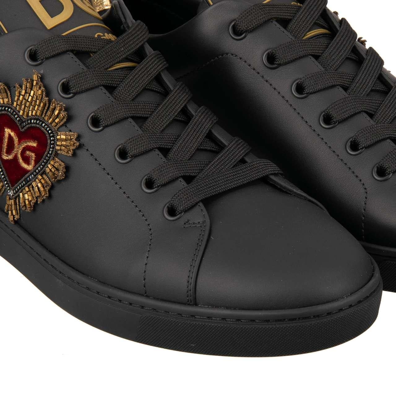 D&G - Low-Top Sneaker LONDON with Logo Heart Embroidery Black Gold EUR 40 For Sale 2