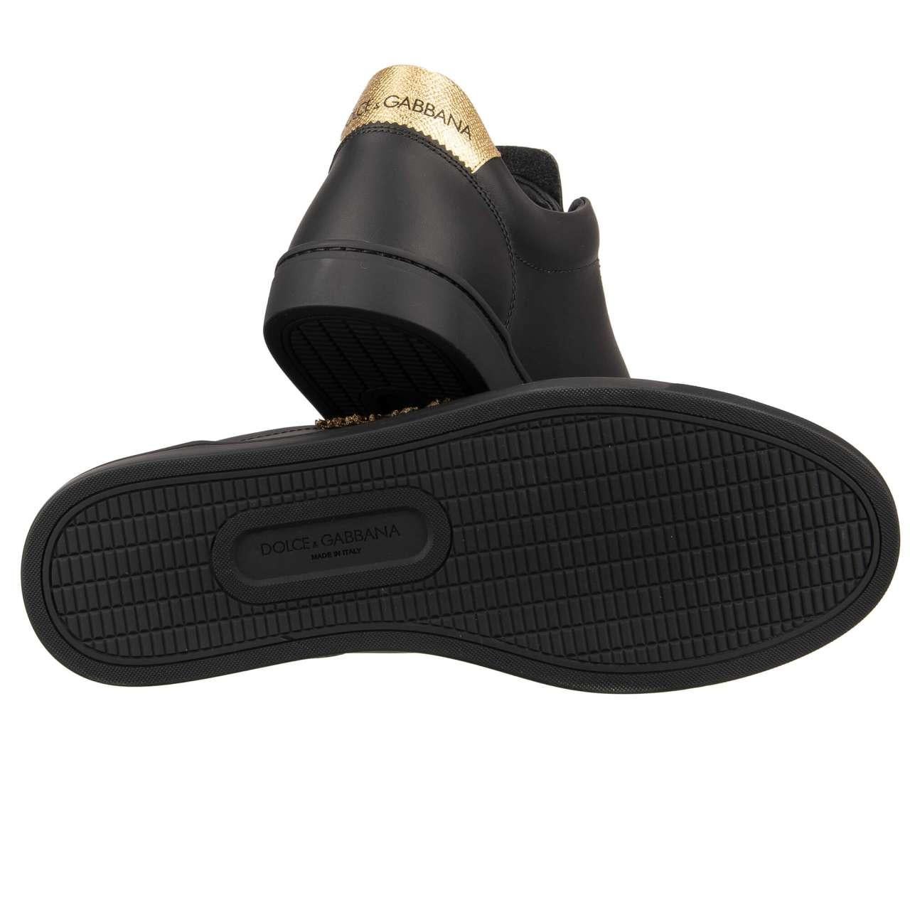 D&G - Zapatilla baja LONDRES con Logo Corazón Bordado Negro Oro EUR 40.5 en venta 2