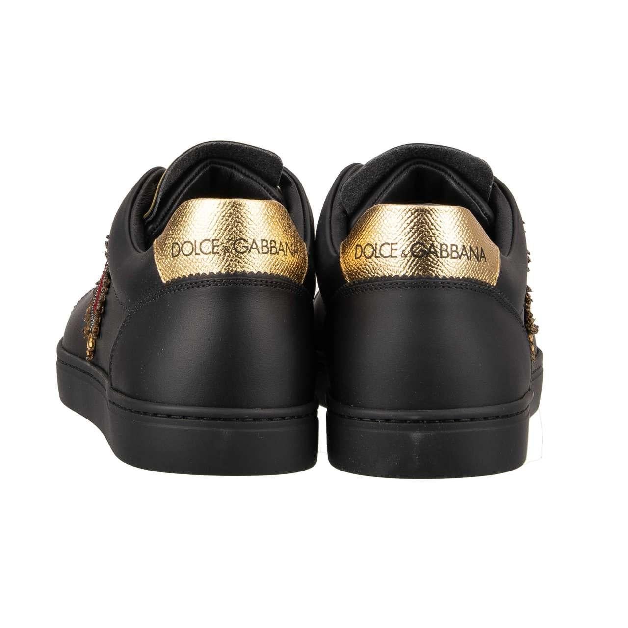 D&G - Low-Top Sneaker LONDON with Logo Heart Embroidery Black Gold EUR 41.5 For Sale 1