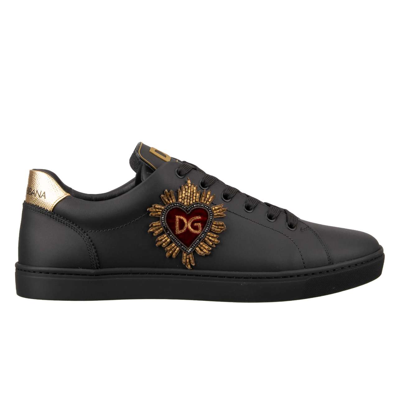 D&G - Low-Top Sneaker LONDON with Logo Heart Embroidery Black Gold EUR 41.5 For Sale