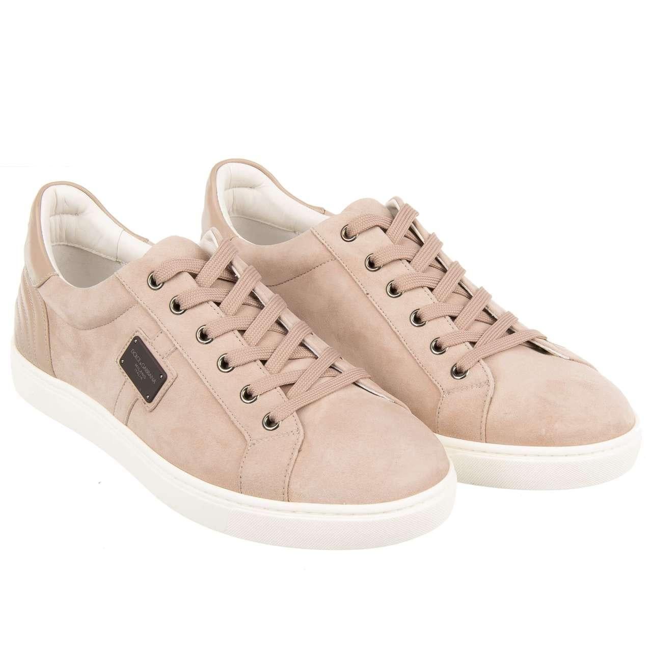 Men's D&G Low-Top Suede Sneaker LONDON with DG Logo Plate Beige White 41 UK 7 US 8 For Sale