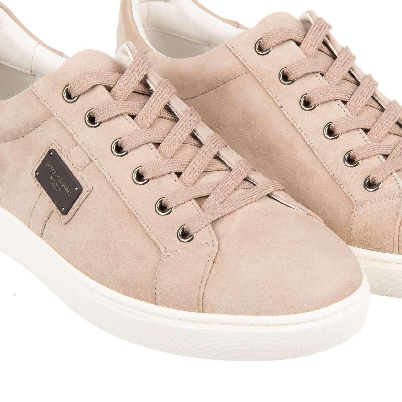 D&G Low-Top Suede Sneaker LONDON with DG Logo Plate Beige White 41 UK 7 US 8 For Sale 1