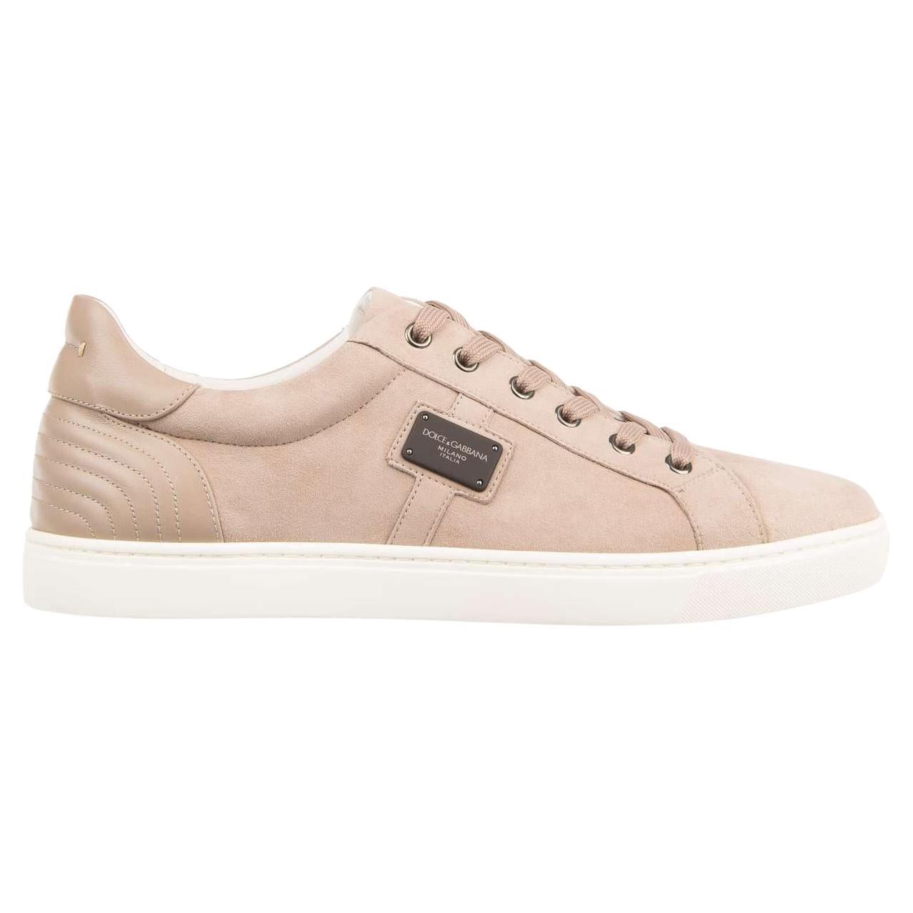 D&G Low-Top Suede Sneaker LONDON with DG Logo Plate Beige White 41 UK 7 US 8 For Sale