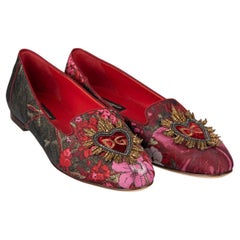 D&G Lurex Sacred Heart Embroidered Ballet Flats AUDREY Gold Red EUR 35