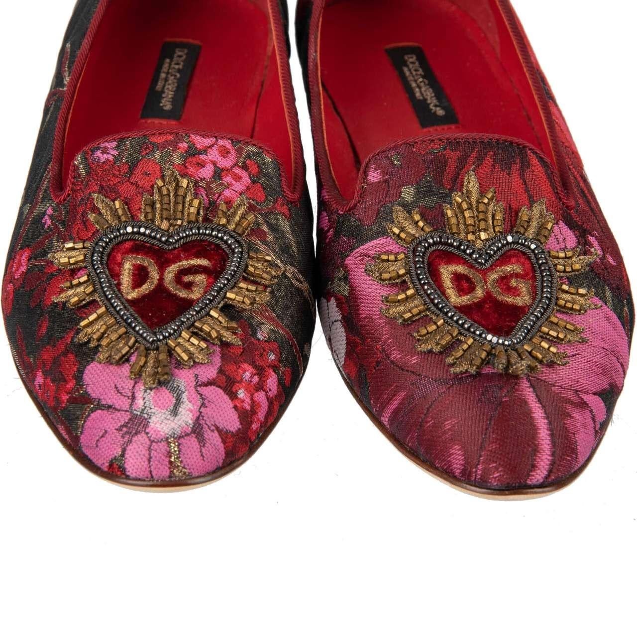 Women's D&G Lurex Sacred Heart Embroidered Ballet Flats AUDREY Gold Red EUR 37 For Sale