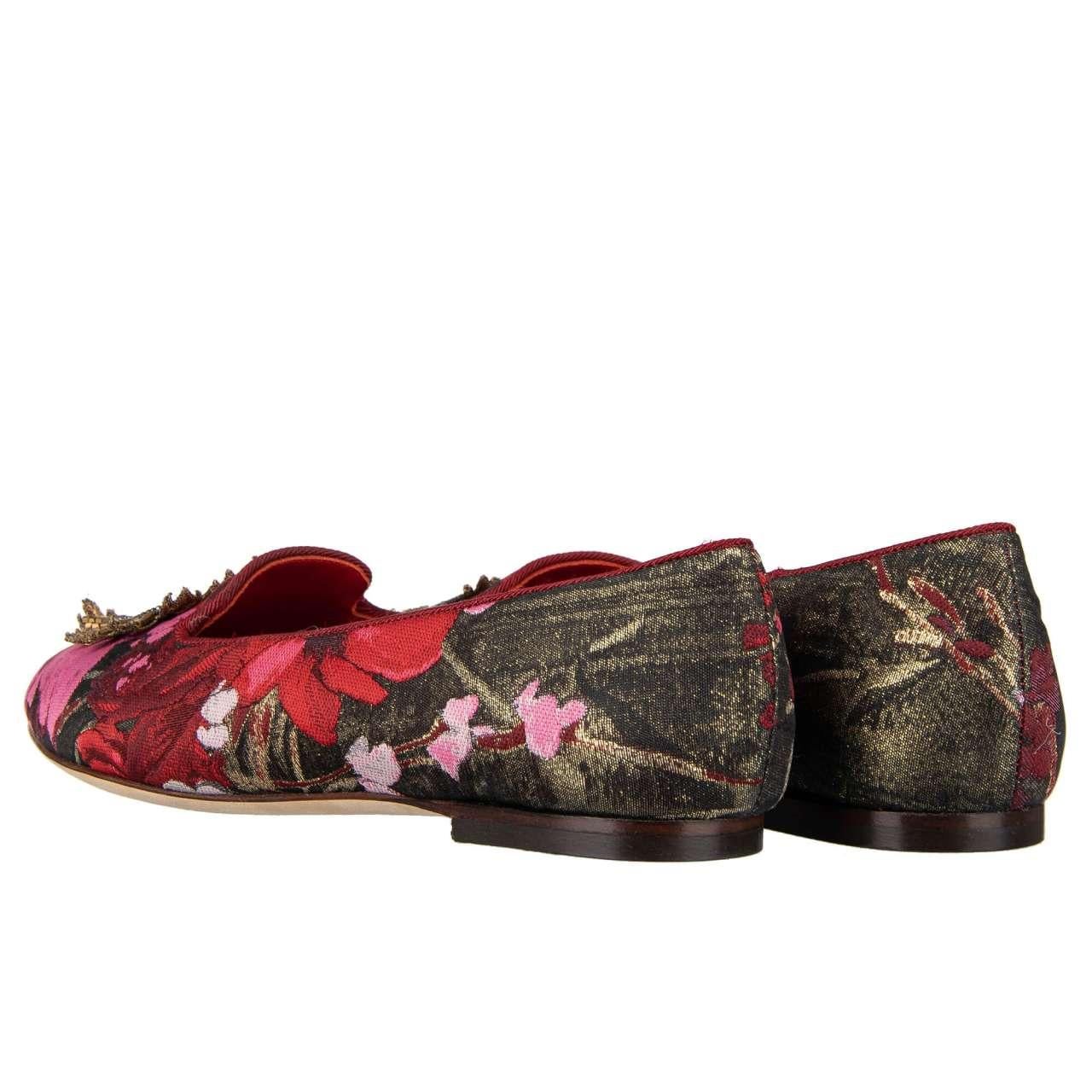 D&G Lurex Sacred Heart Embroidered Ballet Flats AUDREY Gold Red EUR 37
