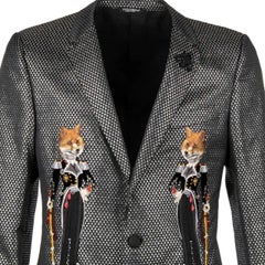 D&G Lurex Tuxedo Blazer MARTINI with Foxes and Bee Embroidery Silver 44