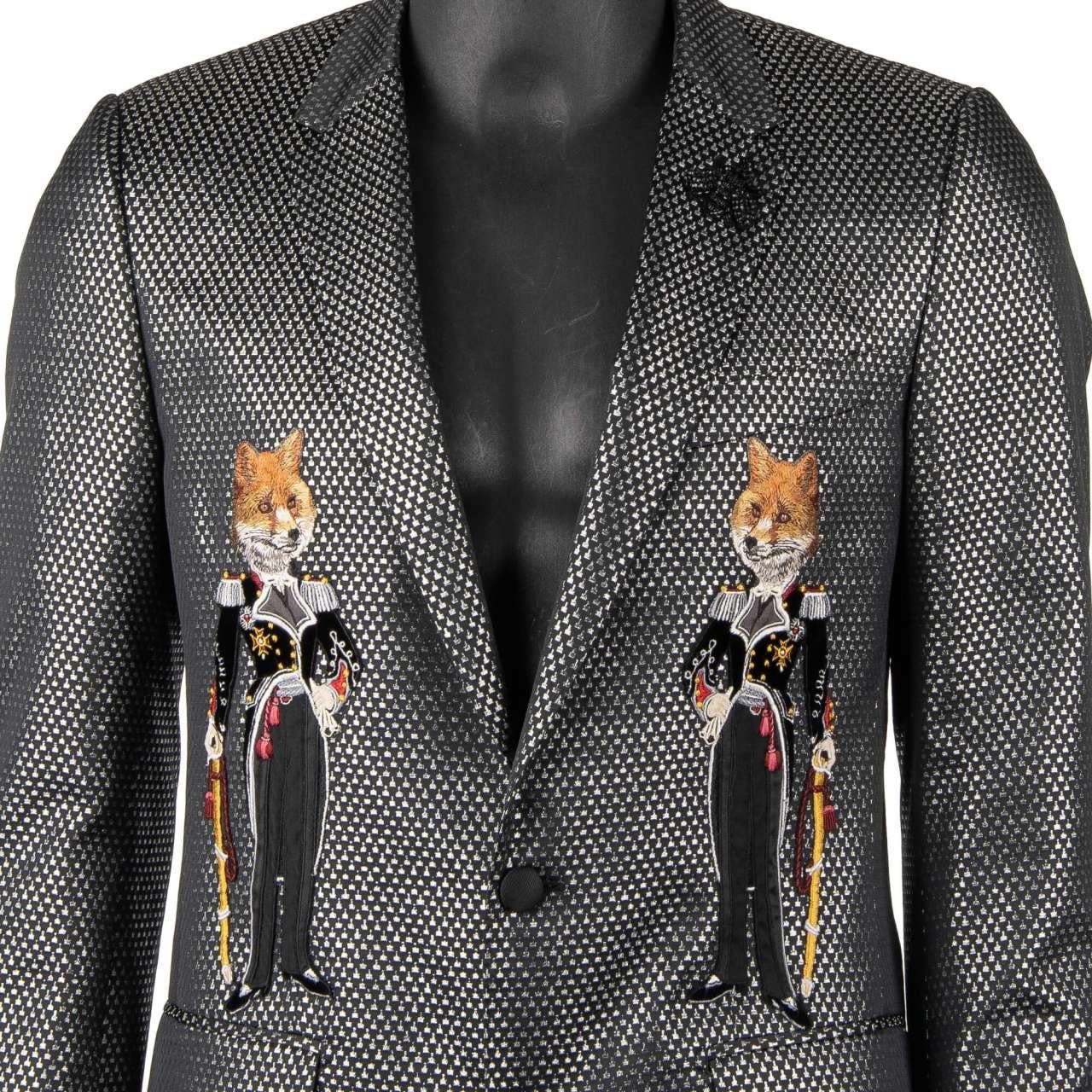 Men's D&G Lurex Tuxedo Blazer MARTINI with Foxes and Bee Embroidery Silver 44 For Sale