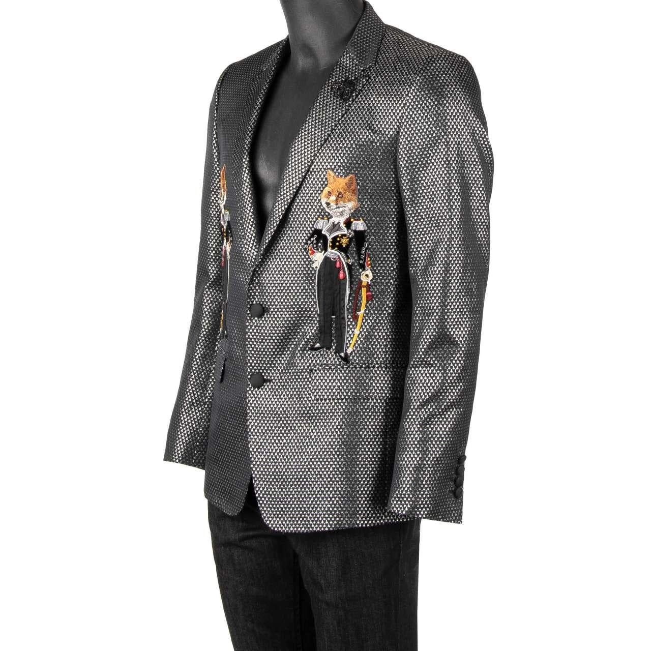 D&G Lurex Tuxedo Blazer MARTINI with Foxes and Bee Embroidery Silver 44 For Sale 1