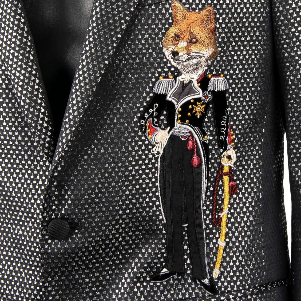 D&G Lurex Tuxedo Blazer MARTINI with Foxes and Bee Embroidery Silver 44 For Sale 3