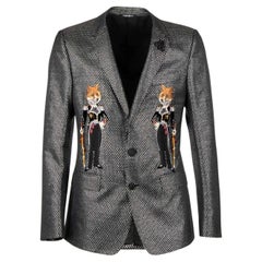 D&G Lurex Tuxedo Blazer MARTINI with Foxes and Bee Embroidery Silver 44