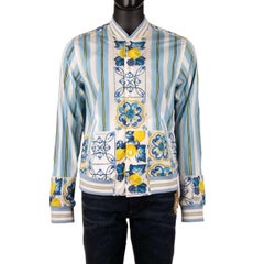 D&G - Majolica Striped Print Cotton Shirt Jacket Blue White Yellow 40 M