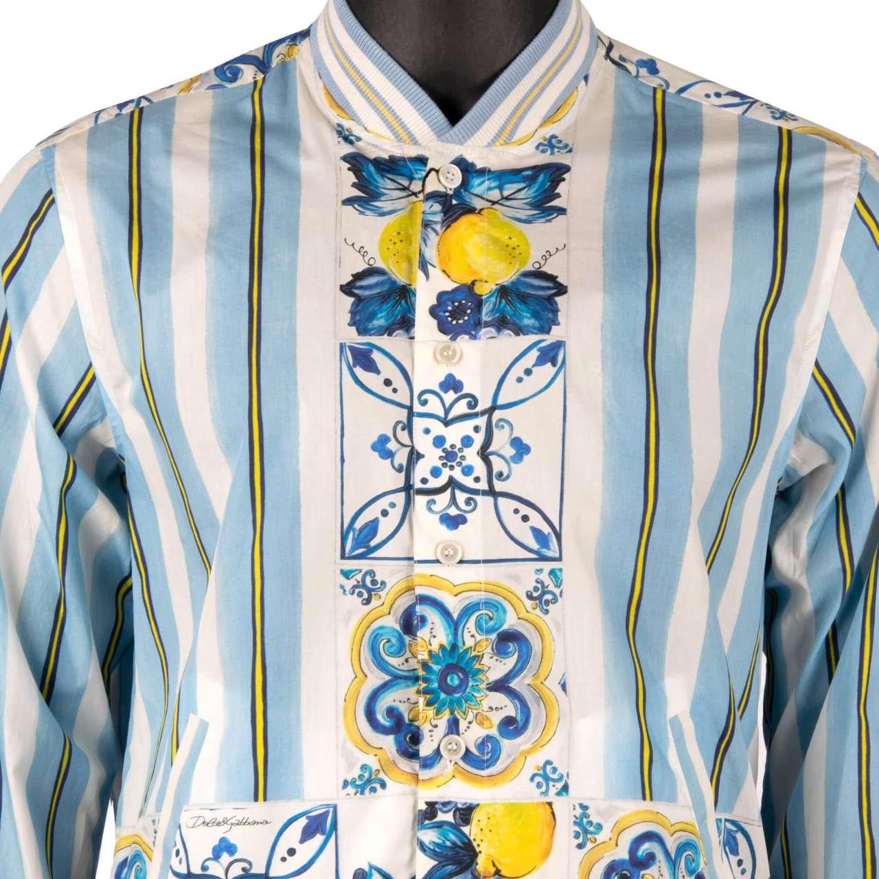 D&G - Majolica Striped Print Cotton Shirt Jacket Blue White Yellow 40 M In Excellent Condition For Sale In Erkrath, DE