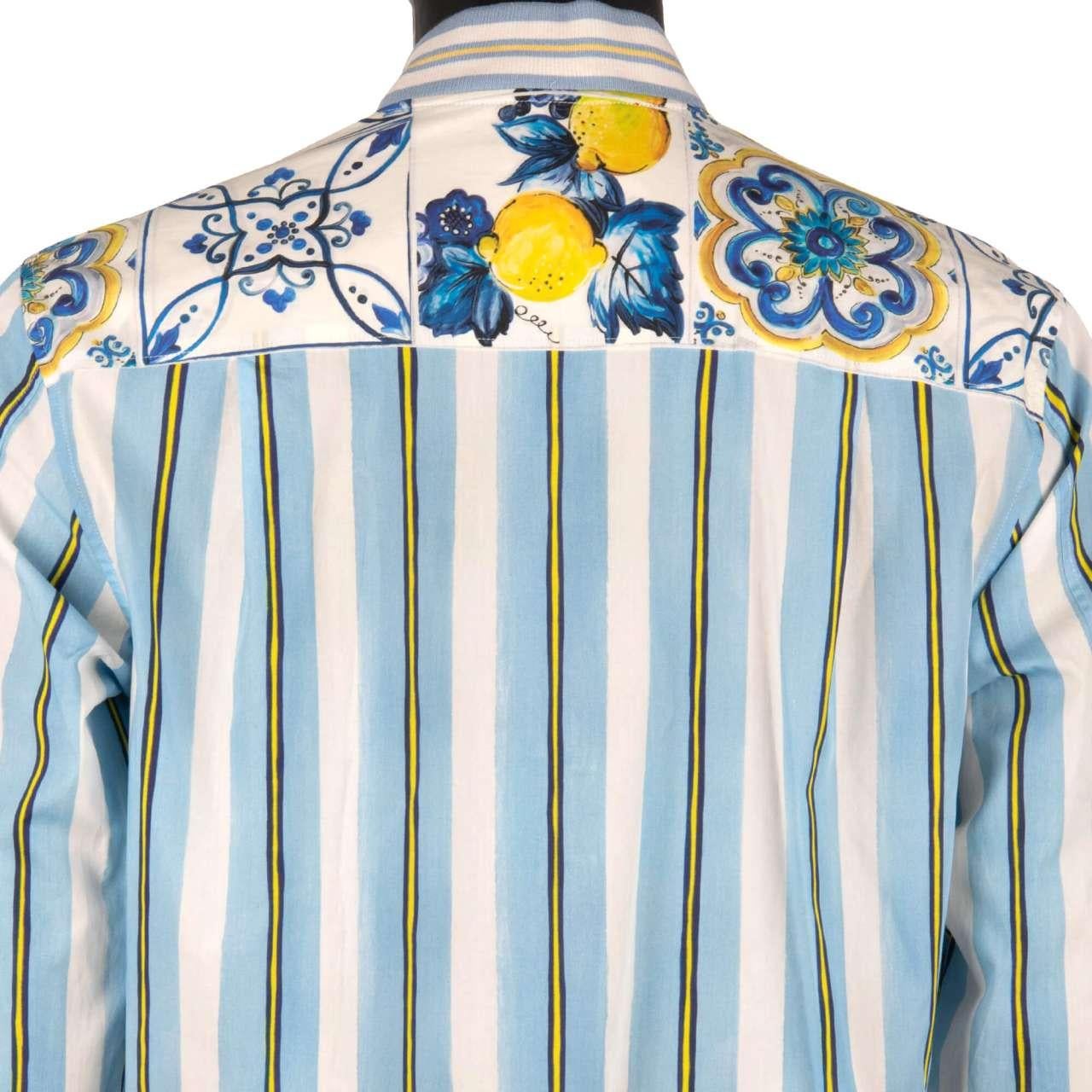Men's D&G - Majolica Striped Print Cotton Shirt Jacket Blue White Yellow 40 M For Sale