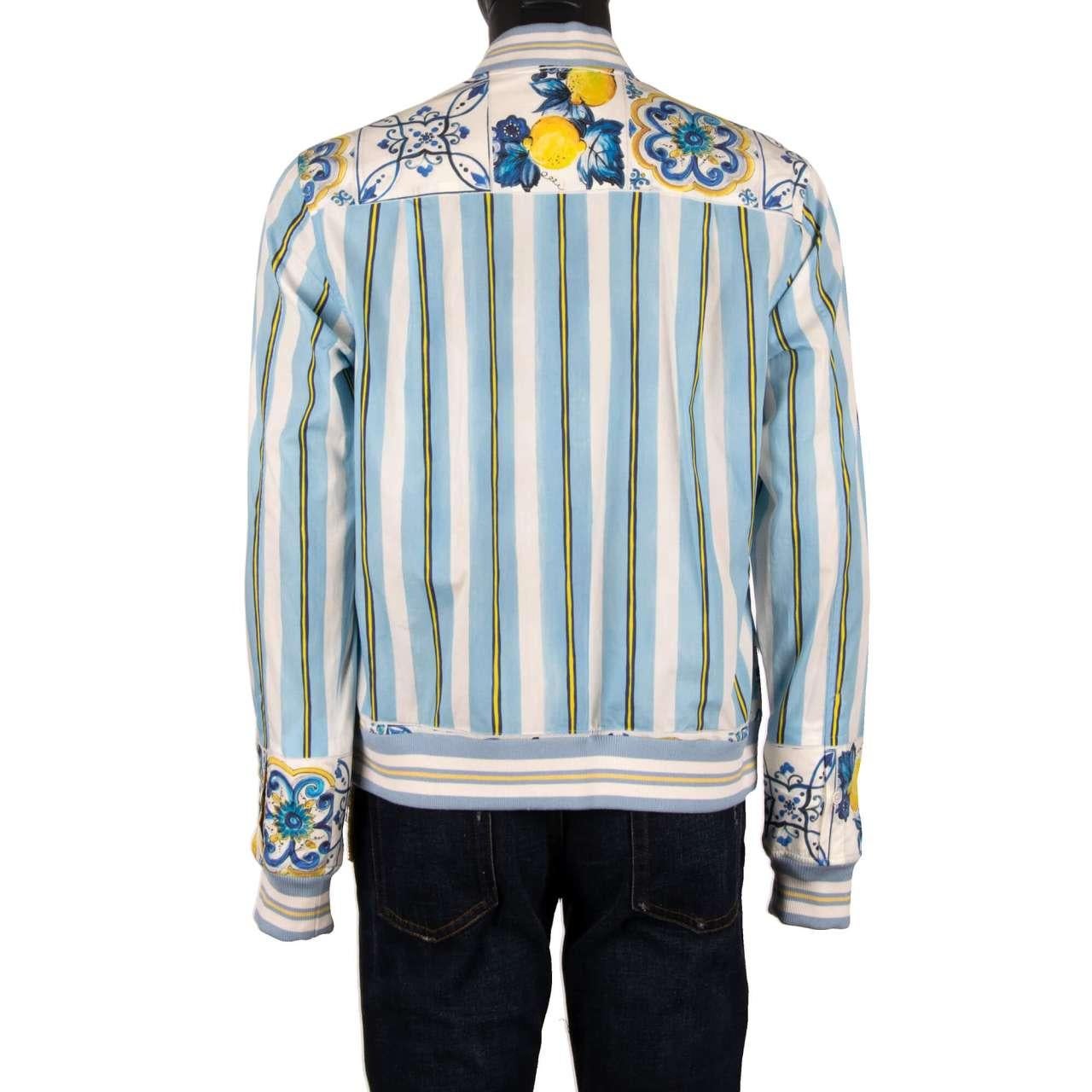 D&G - Majolica Striped Print Cotton Shirt Jacket Blue White Yellow 40 M For Sale 2