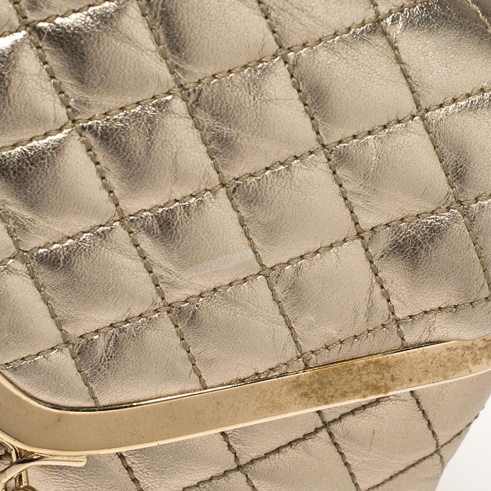 D&G Metallic Gold Quilted Leather Kisslock Foldover Chain Clutch 2