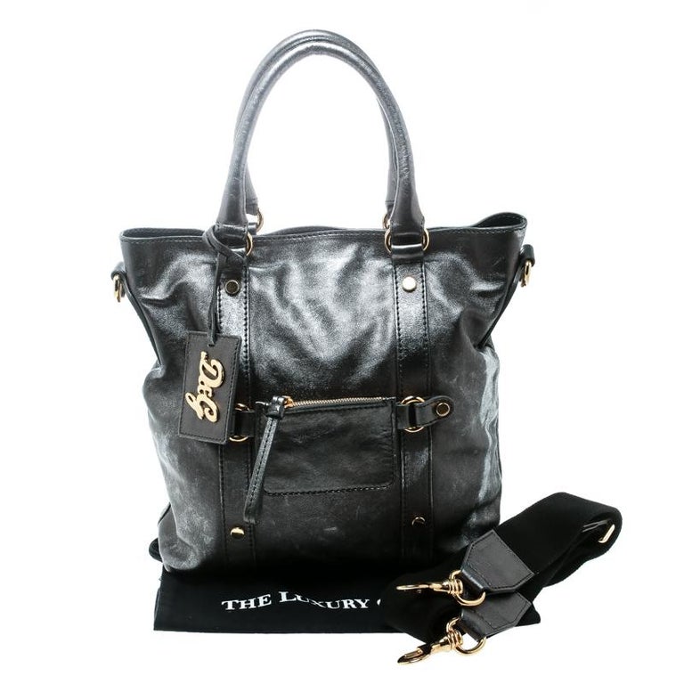 D&G Metallic Grey Leather Golden Box Messenger Bag For Sale at 1stDibs