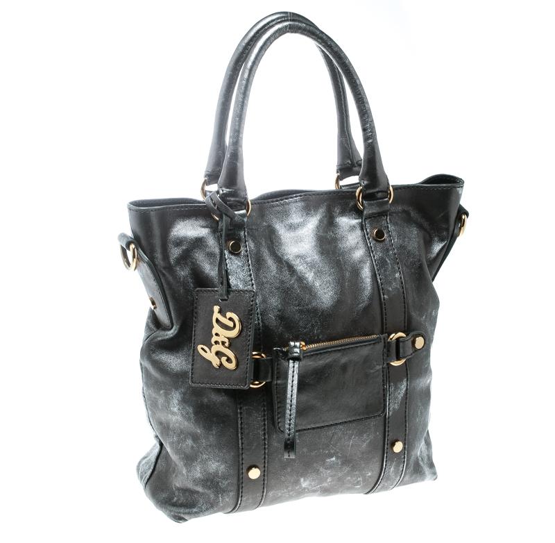 D&G Golden Box Messenger Bag aus Metallic-Grauem Leder Damen im Angebot