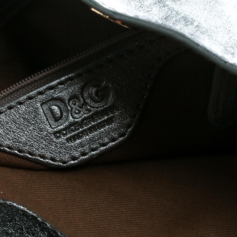 D&G - Sac messager en cuir gris métallisé doré avec boîte dorée en vente 1