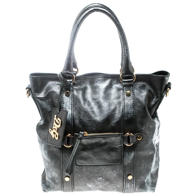 D&G Metallic Grey Leather Golden Box Messenger Bag For Sale