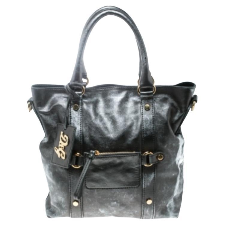 D&G Metallic Grey Leather Golden Box Messenger Bag
