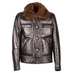 D&G Metallic Nappa Leather Jacket with Fur Lining and Pockets Silver 44