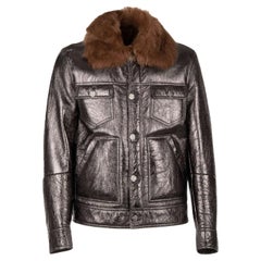 D&G Metallic Nappa Lederjacke mit Pelzfutter und Taschen Silber 58